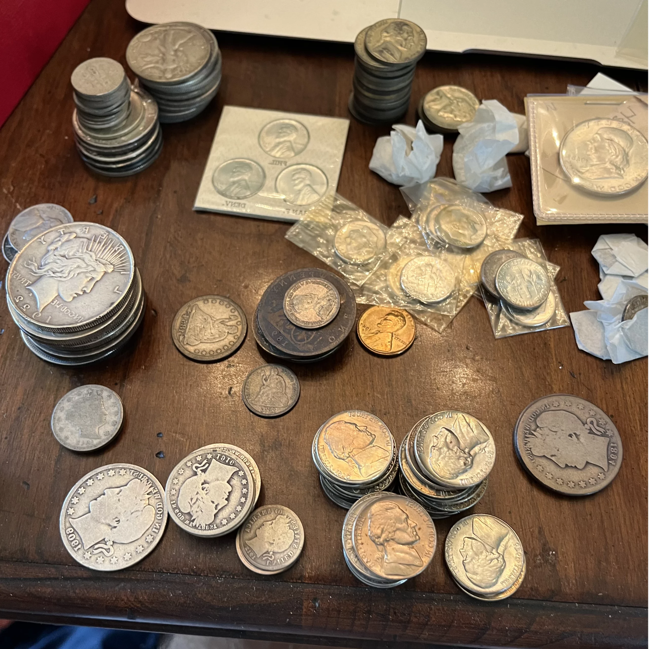 Variety of coins evaluated by a Falls Church VA coin dealer
